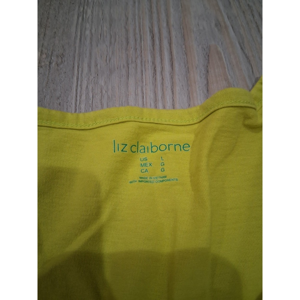 Liz Claiborne Womens Chartreuse Yellow Empire Waist Pleated Top Large - Picture 3 of 5